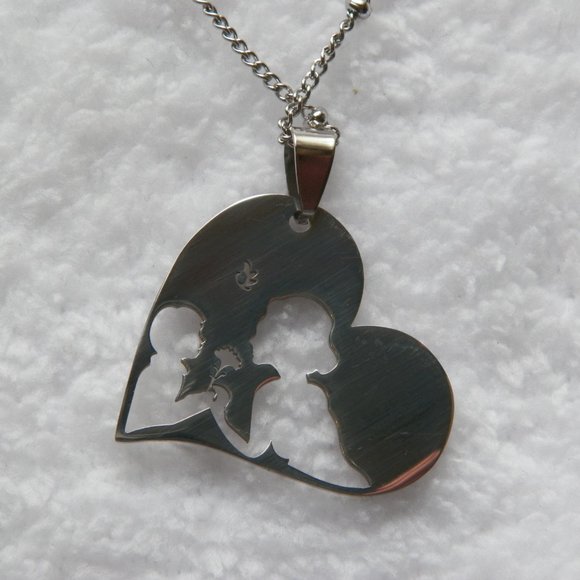 NEW Silver Cutout Heart Necklace Mother Child 20" Dandelion - Picture 4 of 4